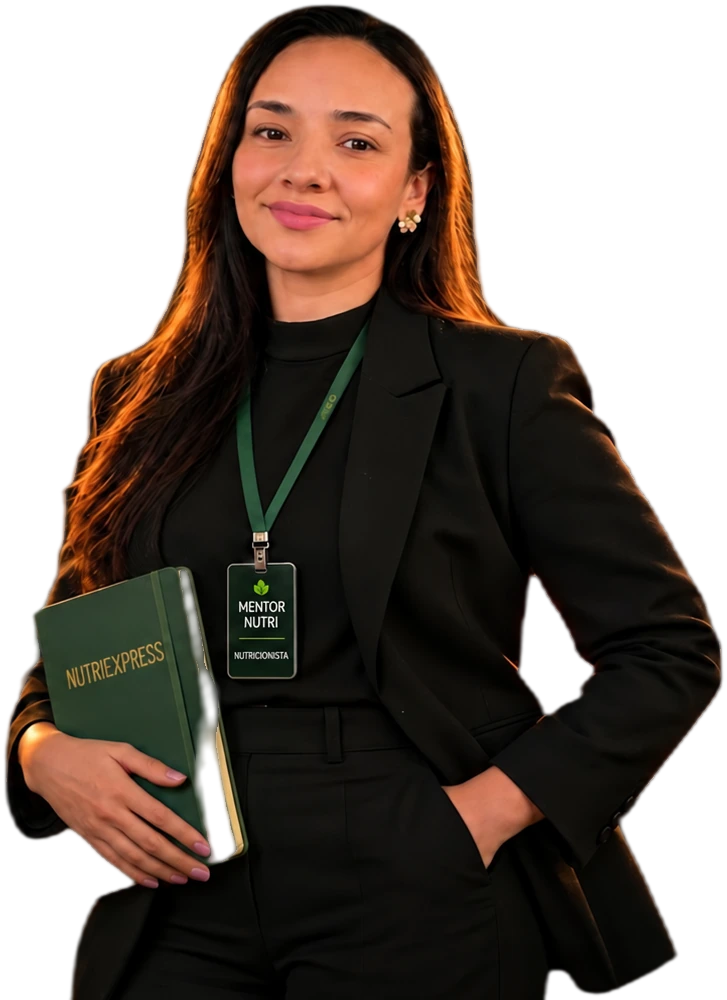 Thalita Braga segurando o caderno NutriExpress